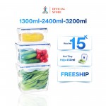 Bộ 3 Hộp Đựng Thực Phẩm Việt Son Nắp Khóa 4 Cạnh Kín Hơi 1300ml, 2400ml, 3200ml